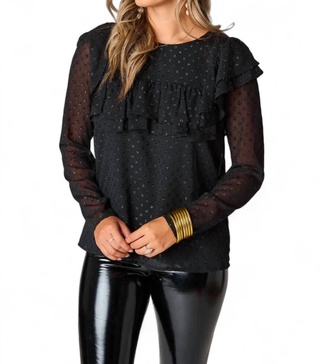 prairie ruffle long sleeve top in black quartz