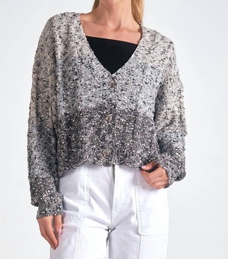 button front cardigan sweater in grey ombre