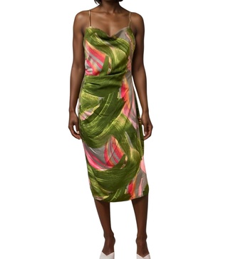 abstract slip dress in olive
