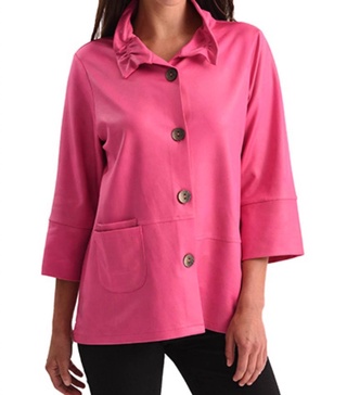 microfiber leather button jacket in raspberry