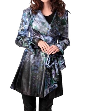 verdant trench rain jacket in blue multi