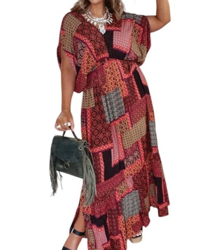 midnight magic maxi dress with sleeves in multicolor