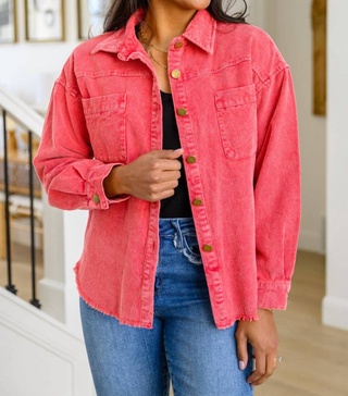 corduroy shacket in red