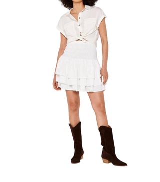 three layer smocked waist mini skirt in white