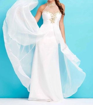 flowy dress in ivory/gold