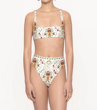 gualanday remedios hand embroidered bikini bottom in off white-green-red