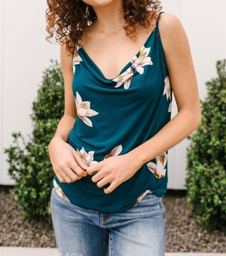 the best part about florals tank in deep teal