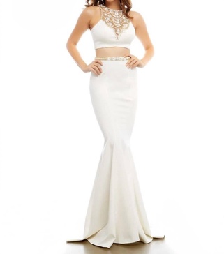 two-piece mermaid gown in ivory/gold