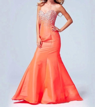 lace-up back formal dress in neon coral