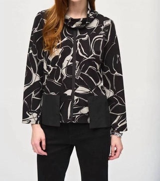 abstract print top in black/beige