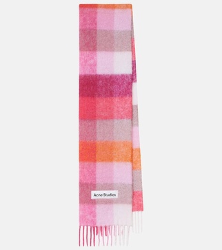 Logo checked wool-blend scarf