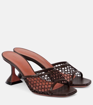 Lupita leather-trimmed raffia mules