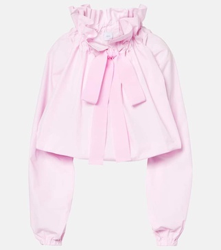 Iconic bow-detail ruffled cotton blouse