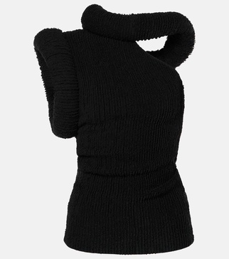Asymmetric knitted wool-blend top