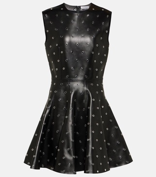 Studded A-line leather minidress