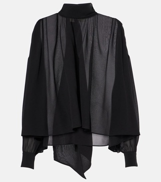 Tie-neck silk georgette blouse