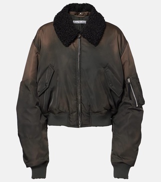 Cropped faux fur-trimmed bomber jacket