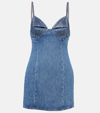 Crystal-embellished denim minidress