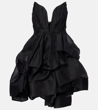 Illuminate draped linen and silk minidress