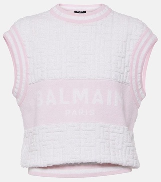 Monogram wool and cotton-blend knitted top