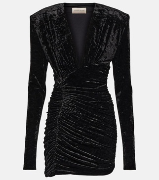 Gathered velvet minidress