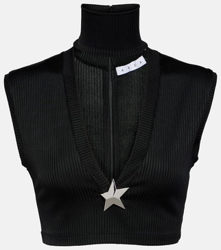 Star Stud ribbed-knit crop top