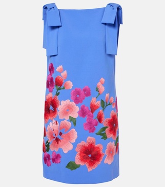 Floral embroidered crêpe minidress