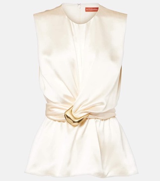 Tizzy belted gathered silk top