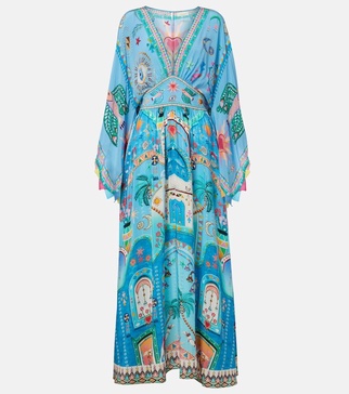 Embellished printed silk midi dress