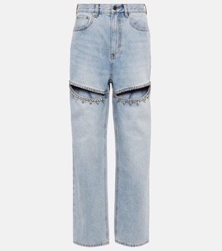 Crystal-embellished straight jeans