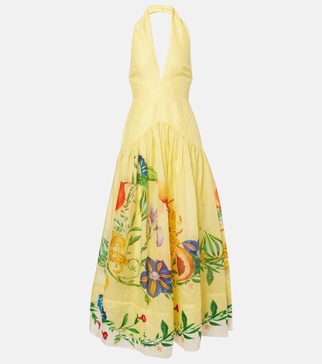 Dahlia floral linen-blend maxi dress