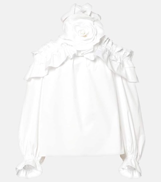 Floral halterneck cotton-blend top