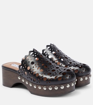 Laser-cut leather clogs