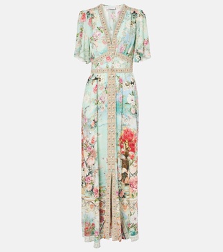 Floral embellished silk maxi dress