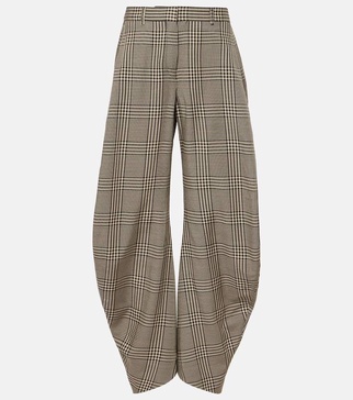 Plaid mid-rise barrel-leg pants