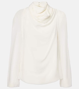 Cara draped high-neck silk top