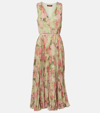 Floral plissé georgette midi dress