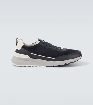 Leather-trimmed suede sneakers