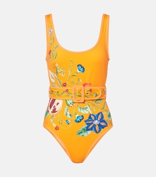 Flores printed belted swimsuit