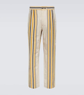 Striped mid-rise cotton straight pants