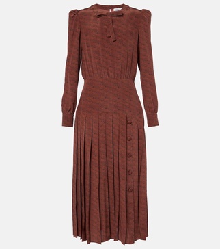 Leopard-print silk midi dress