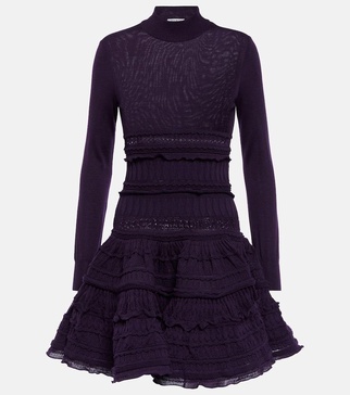 Ruffle virgin wool minidress