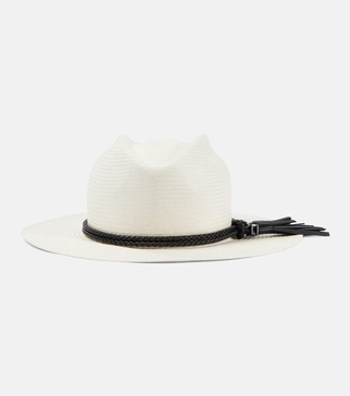 Elfi leather-trimmed straw boater hat