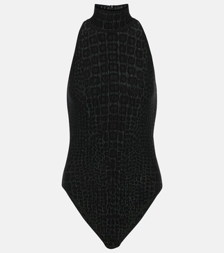 Croc-effect halterneck bodysuit
