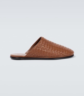 Intrecciato leather slippers