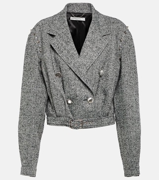 Herringbone cropped wool-blend jacket