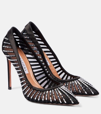 Passions Crystal 105 satin and mesh pumps