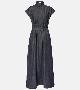 Belted denim maxi dress 