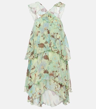 Tiered printed silk minidress