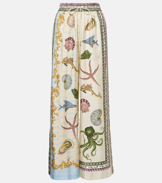 Bath House printed silk wide-leg pants